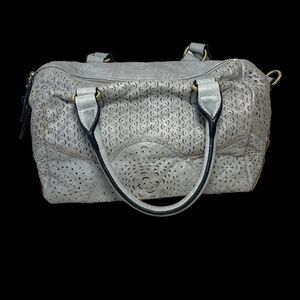 Moda Luxe Pale Gray Laser Cut Vegan Leather Satchel Style Bag